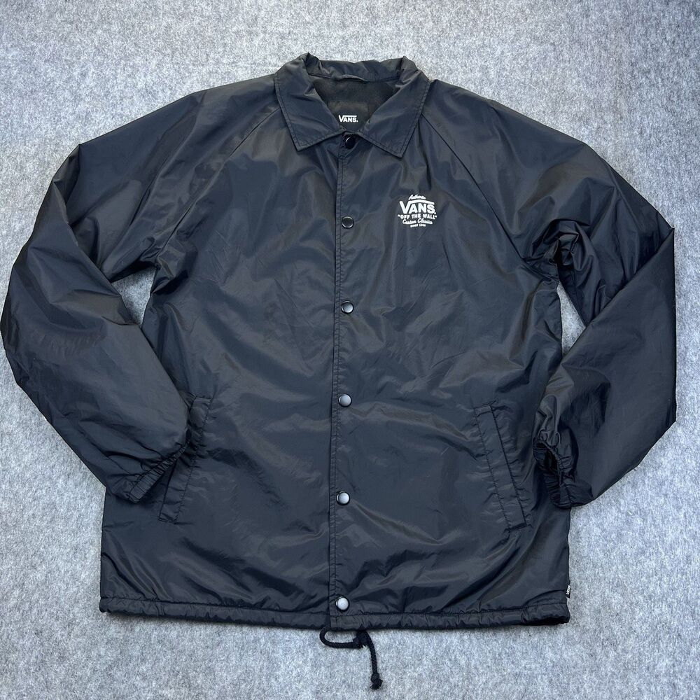 Vans Off The Wall Men's Torrey Coach Jacket Button Front Black Nylon Size Large